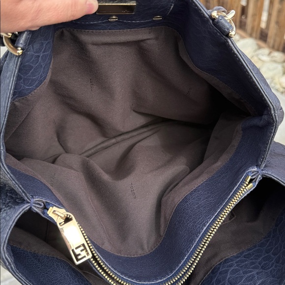 Fendi Navy Gold Mia large textured Leather Women's Bag - Picture 5 of 16